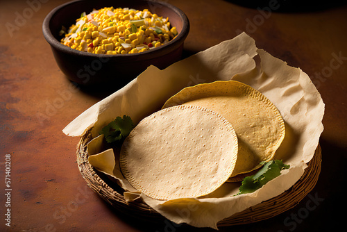 Corn based tortillas Diet prepared from nixtamalized maize, a common ingredient in many Latin American dishes and a staple food in many American countries. Generative AI photo