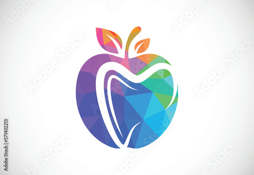 Low poly style dental apple logo sign symbol design, Green apple tooth teeth dent dental dentist image icon
