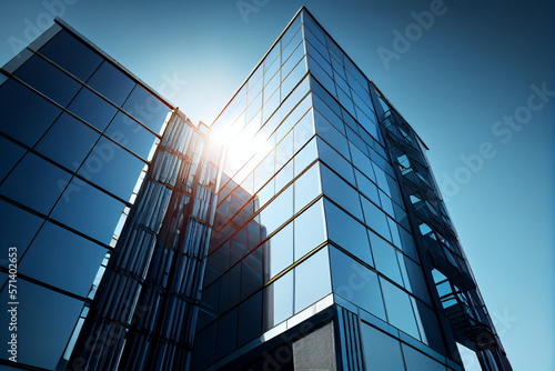 modern office building with reflecting sun