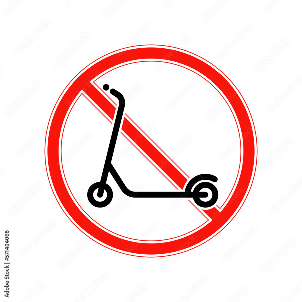 Prohibited kick scooter sign. Kick scooter no ride zone or no parking