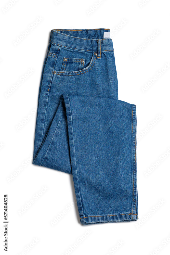 Blue jeans pants isolated on white background. Denim background, texture. Fashion concept, business, shopping, sale. Design detail, button and seams Blue jeans pants isolated on white background. Denim background, texture. Fashion concept, business, shopping, sale. Design detail, button and seams