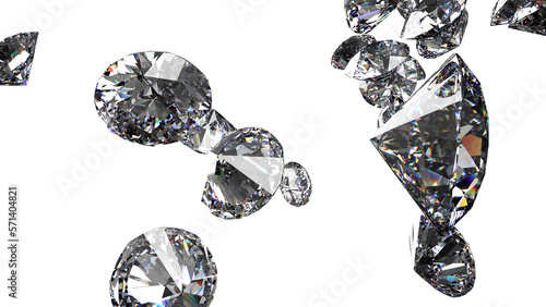 Shiny Diamonds on white surface background. Concept image of luxury living  expensive things and high added value. 3D CG. High resolution. PNG file format.