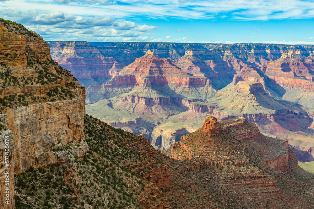 Grand Canyon National Park in Arizona, USA. Panoramic showing the Grand Canyon. Aerial view of the Grand Canyon, Arizona. Grand Canyon Arizona sunset landscape clouds.