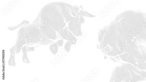 X-ray bull and bear sculpture staring at each other in dramatic contrasting light representing financial market trends under white background. Concept images of stock market. 3D CG. PNG file format.