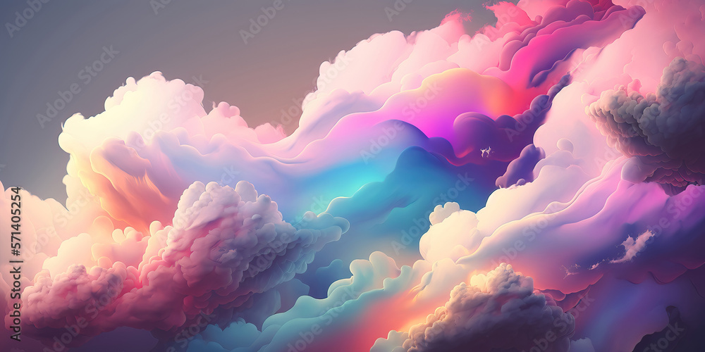 abstract panoramic header design background with pastel colorful clouds, generative ai