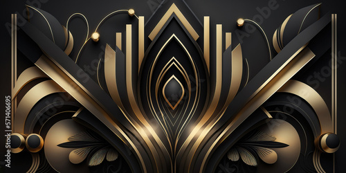 abstract luxury golden art deco decoration background with decorative lines, generative ai