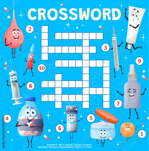 Cartoon medical instruments, ointments crossword