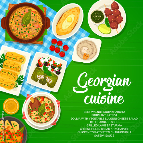 Georgian cuisine dishes menu cover vector page