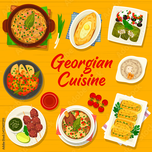 Georgian cuisine meals menu cover vector template