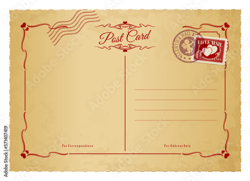Valentine day antique postcard retro postage stamp