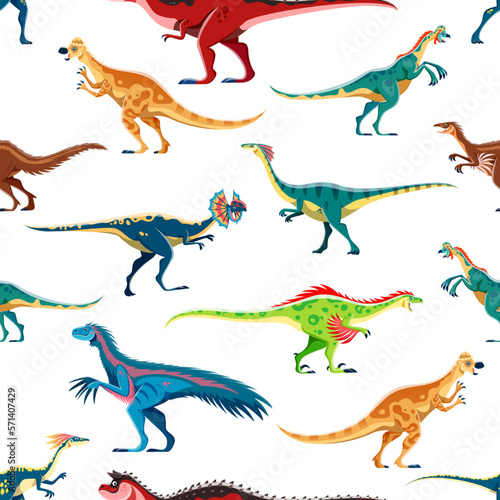 Fototapeta Naklejka Na Ścianę i Meble -  Dinosaur cartoon characters seamless pattern