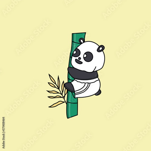 cute panda animal with stylized style climbing a bamboo tree Cartoon Vector Icon Illustration. Flat Cartoon Style photo