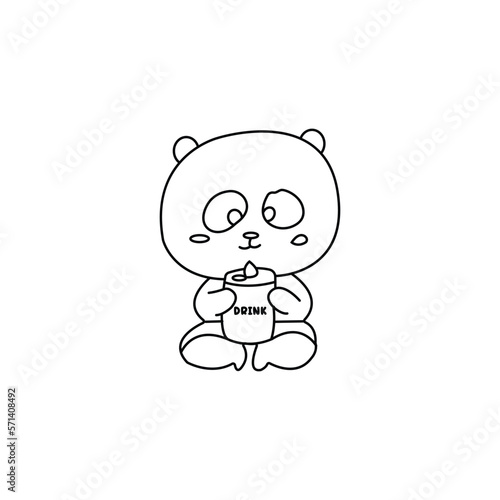 cute panda animal with style holding drink can Cartoon Vector Icon Illustration. Flat Cartoon Style