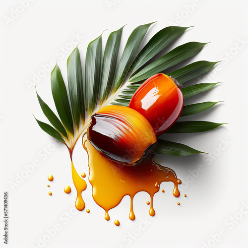 Palm oil, fruit of the palm tree known as dendezeiro. Palm tree fruits. 3D Realistic organic illustration. On white background. Generative AI