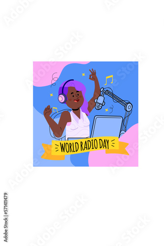 Conductora de radio. Carácter de conceptos planos de ilustración vectorial moderna para sitio sitio web, post y afiche 