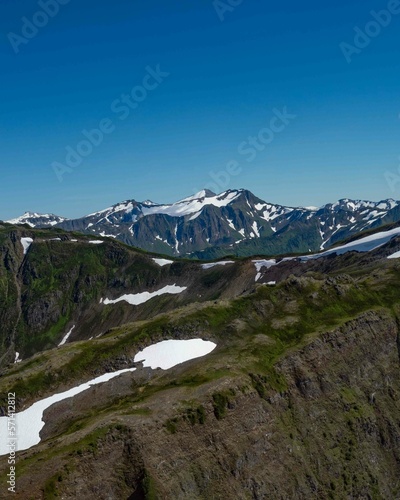beautiful mountain landscape with snow accumulated in the foreground
