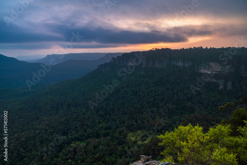 Elysian Rock Lookout at sunset in Blue Mountains National Park in NSW  Australia.