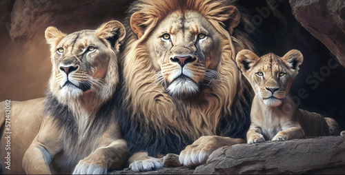 Close up of a lion family. Generative AI © EKH-Pictures