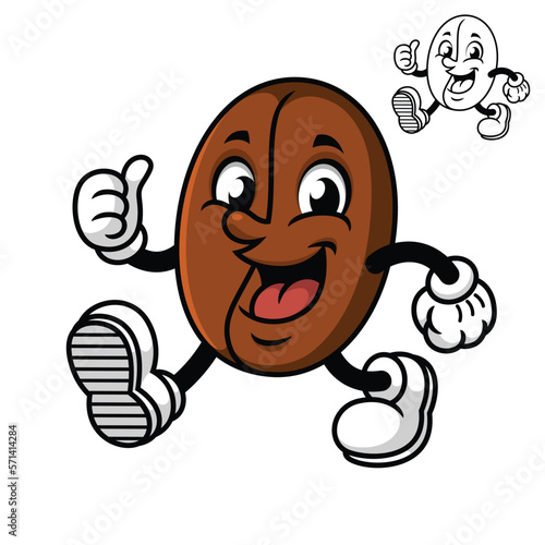 Cute Happy Coffee Bean Vector Character Illustration