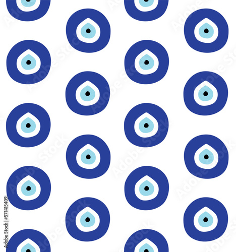 Vector seamless pattern of hand drawn flat Turkish Fatima eye sign isolated on white background