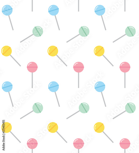 Vector seamless pattern of different color flat lollipop candy isolated on white background