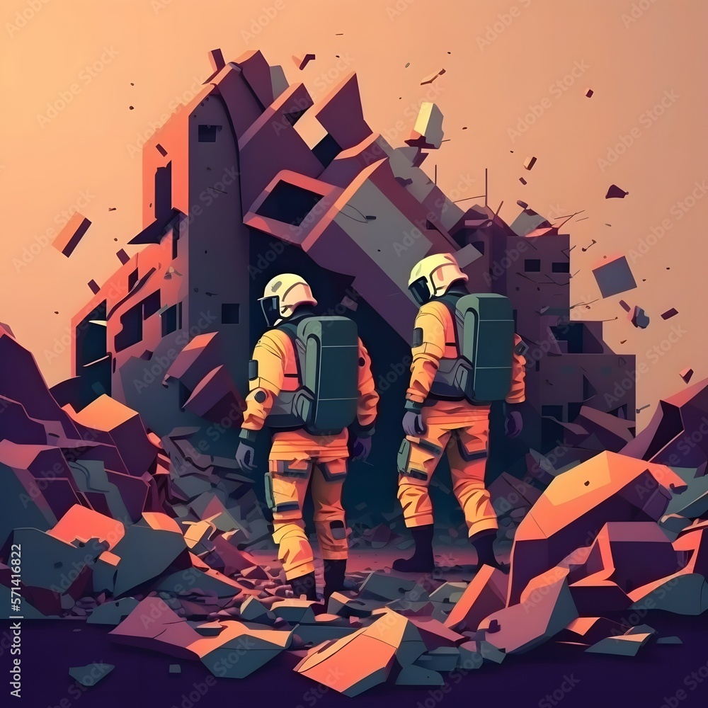 Rescuers In Uniform And Helmets Dismantle The Rubble Of Houses After ...