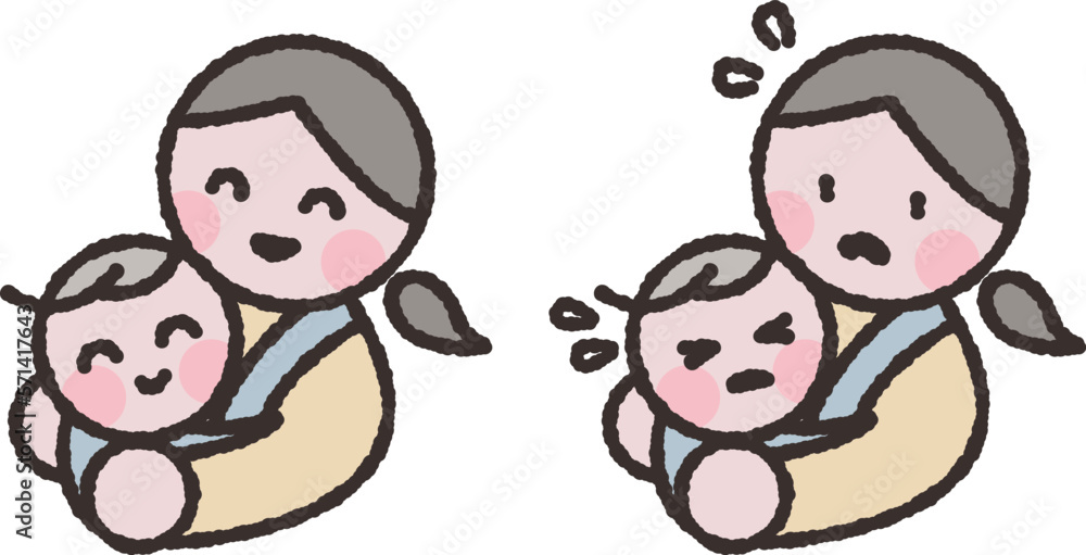 赤ちゃんを抱っこ紐で抱っこするお母さんイラスト素材 赤ちゃんを抱っこ紐で抱っこするお母さんイラスト素材
