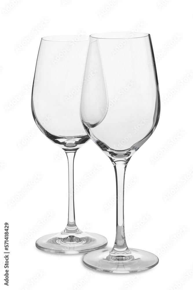Elegant clean empty wineglasses on white background