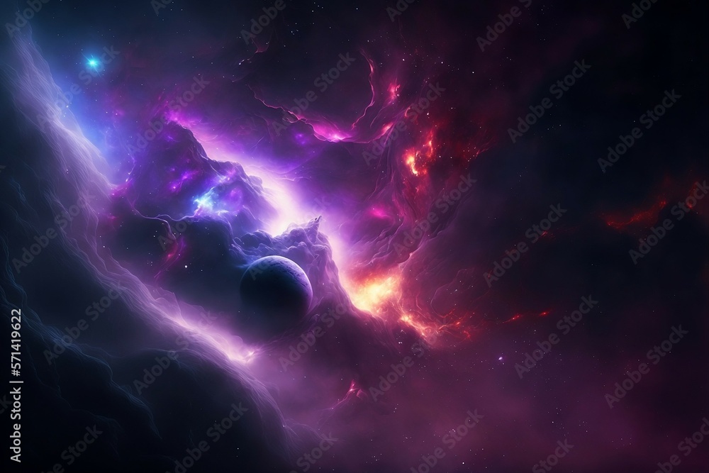 Multicolored constellation, purple galaxy