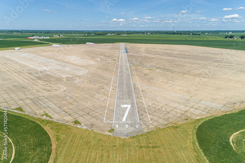 Photography Aerial Shot of Old Abandoned concrete airstrip in the midwest