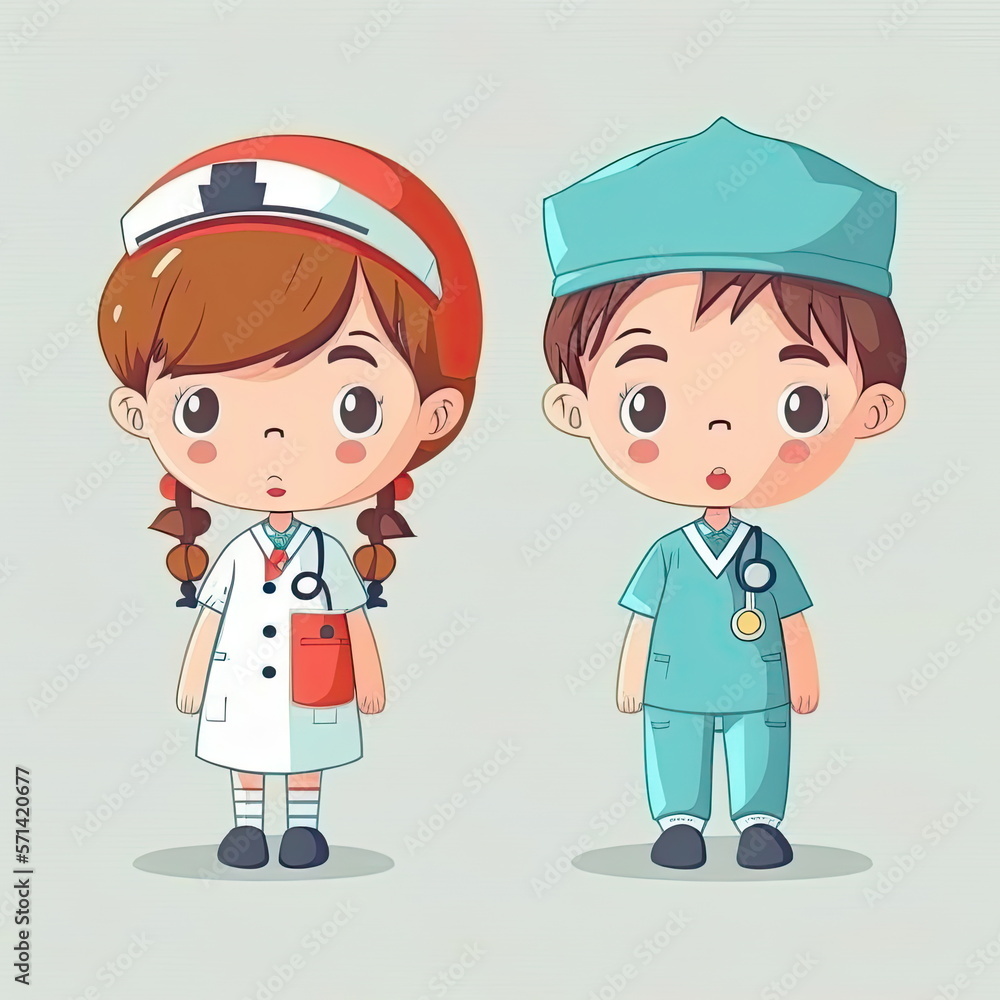 kid character of doctor and nurse, vector illustration, white background, Made by AI,Artificial intelligence kid character of doctor and nurse, vector illustration, white background, Made by AI,Artificial intelligence