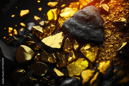 A pile of golden ore texture background. Generative AI