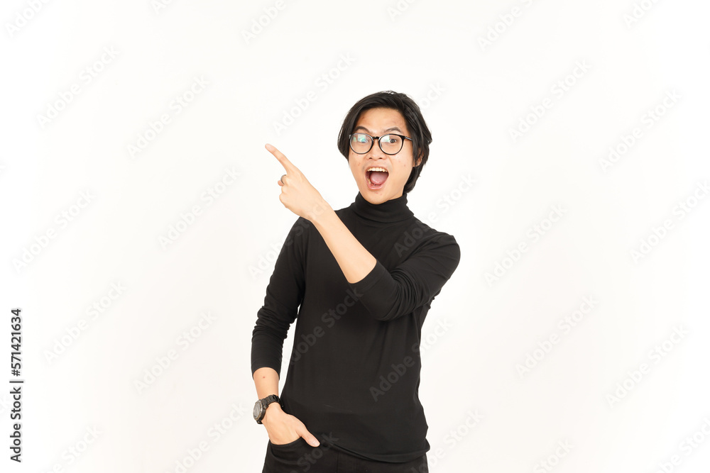 Showing Product and Pointing Side using forefinger with WOW Face Of Handsome Asian Man Showing Product and Pointing Side using forefinger with WOW Face Of Handsome Asian Man