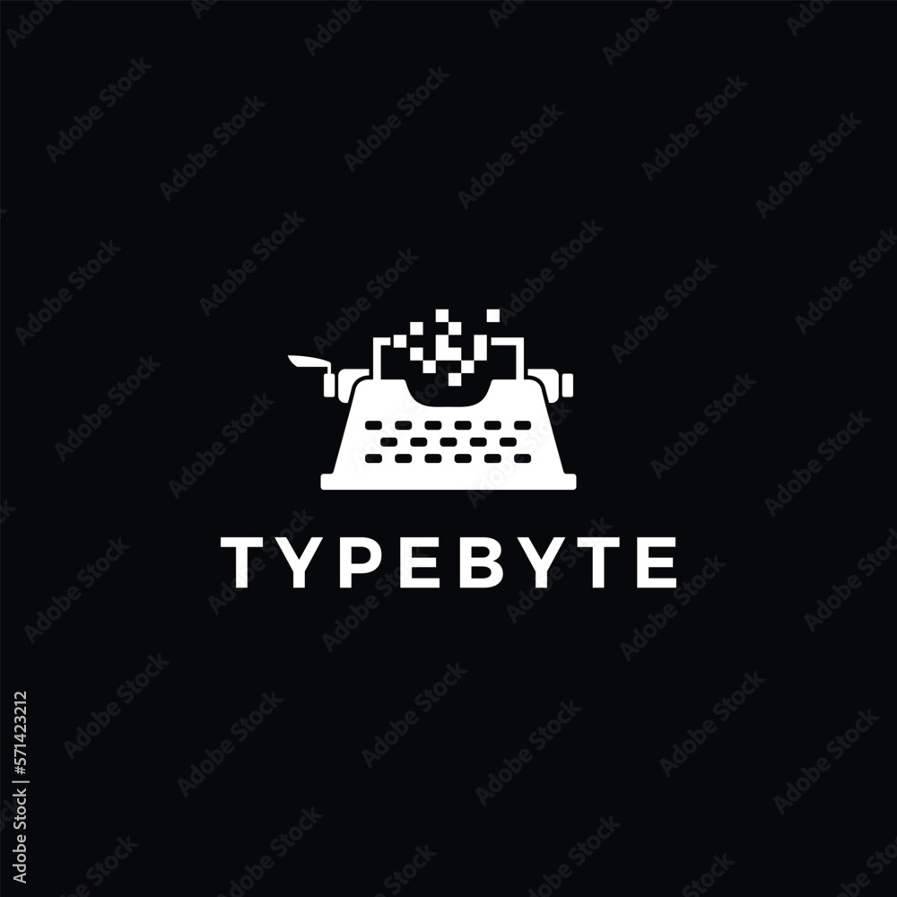 pixel retro typewriter logo vector icon illustration