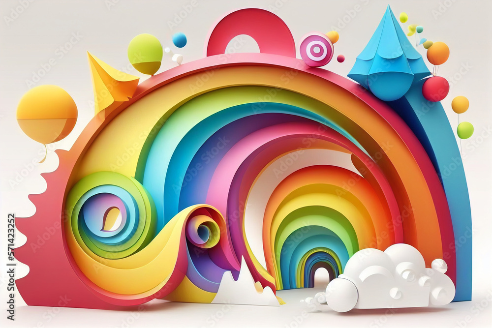 awesome abstract fantasy 3d rainbow carnival design on white background, generative ai awesome abstract fantasy 3d rainbow carnival design on white background, generative ai