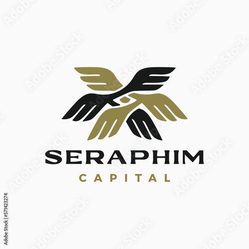 seraphim six wings one eye logo vector icon illustration