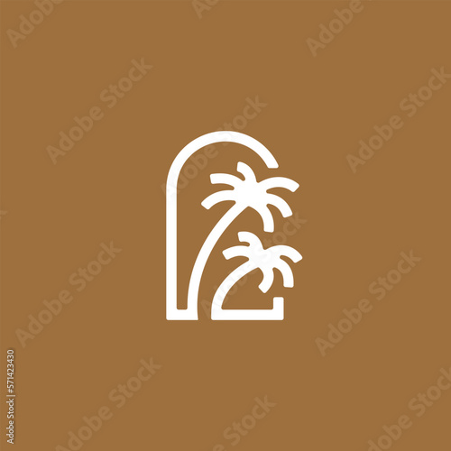 niche door palm tree logo vector icon illustration