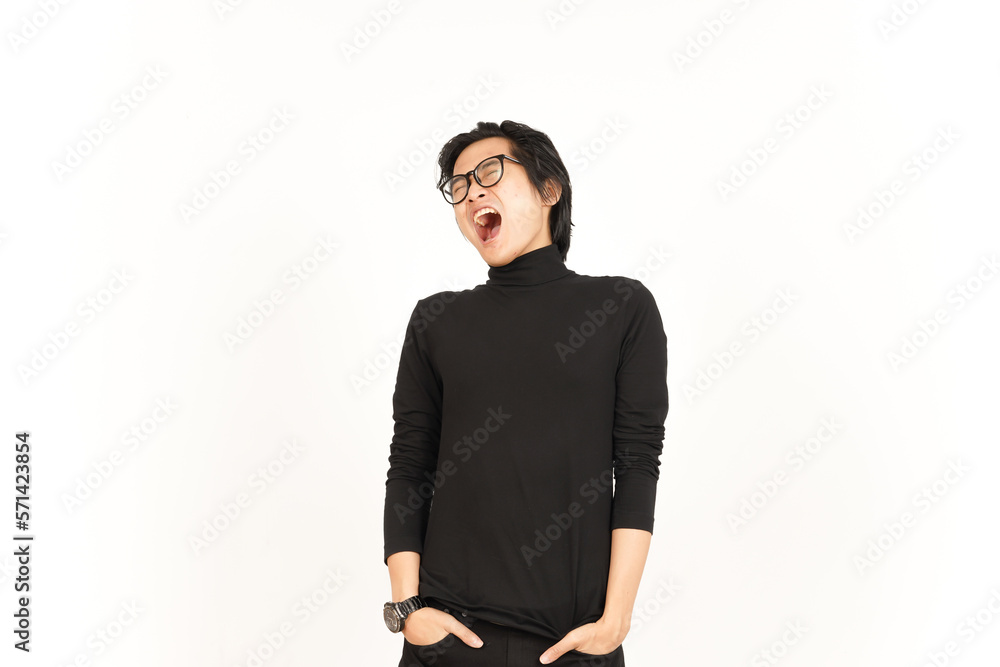 Fototapeta premium Yawning Gesture Of Handsome Asian Man Isolated On White Background