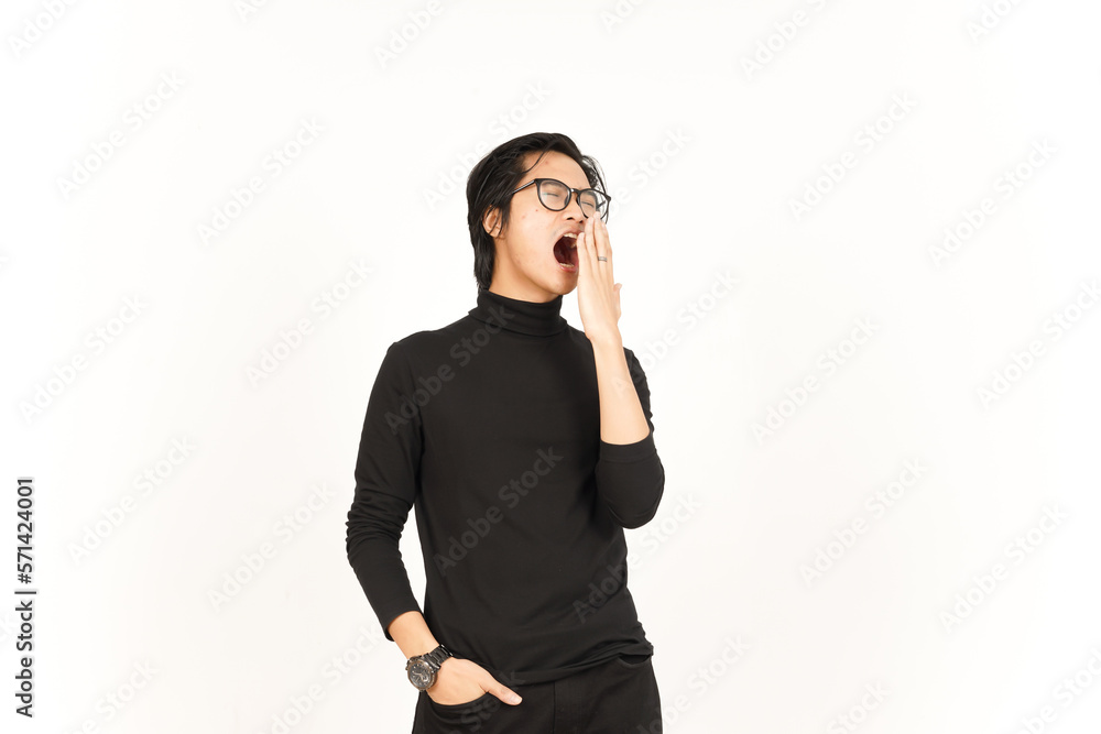Yawning Gesture Of Handsome Asian Man Isolated On White Background Yawning Gesture Of Handsome Asian Man Isolated On White Background