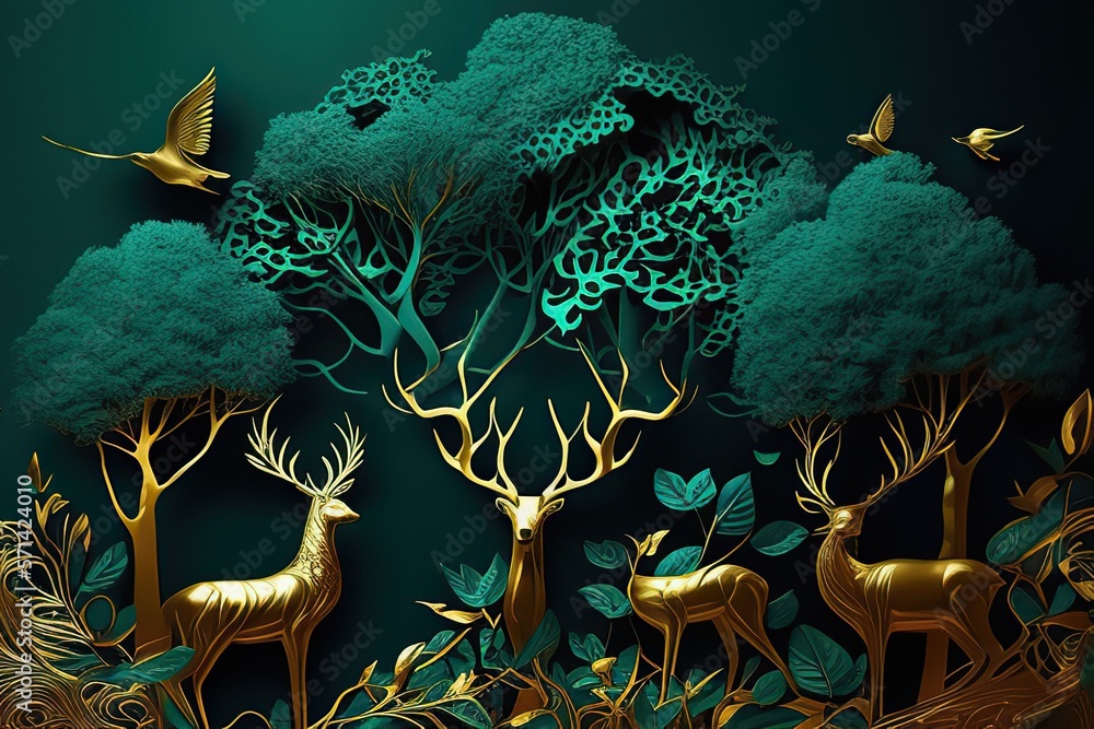 Stockillustratie 3d abstraction modern wall art decor wallpaper. Blue