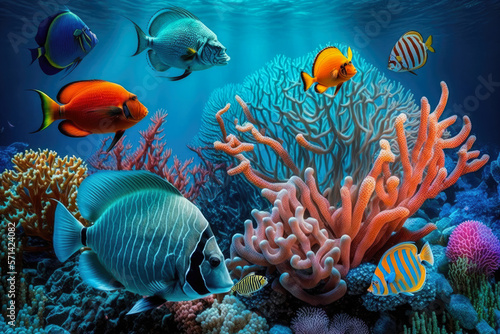 vibrant coral reef with diverse marine life, showcasing the beauty and importance of preserving our oceans, generative ai © aicandy