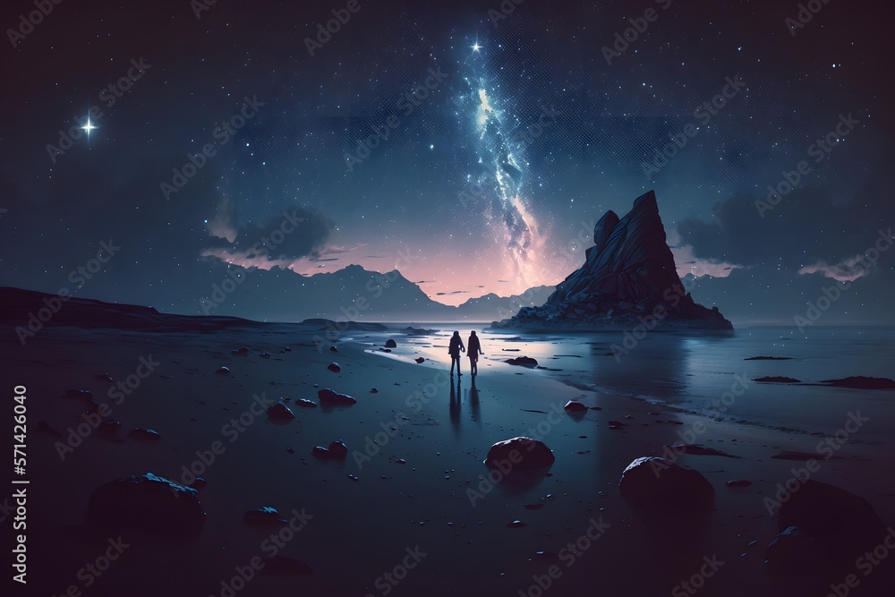 couple standing on beach night created using AI Generative Technology couple standing on beach night created using AI Generative Technology