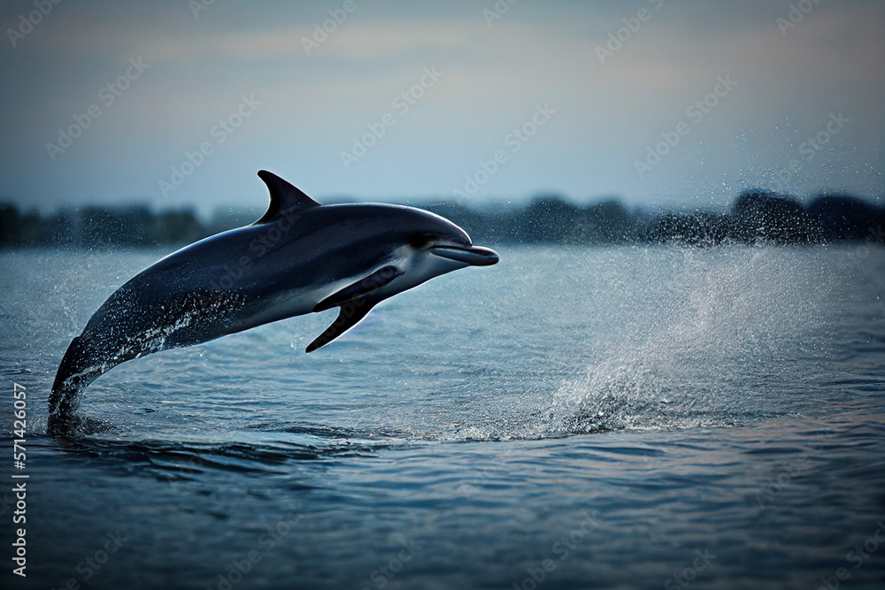 Fototapeta premium dolphin jumps over ocean waves, generative AI