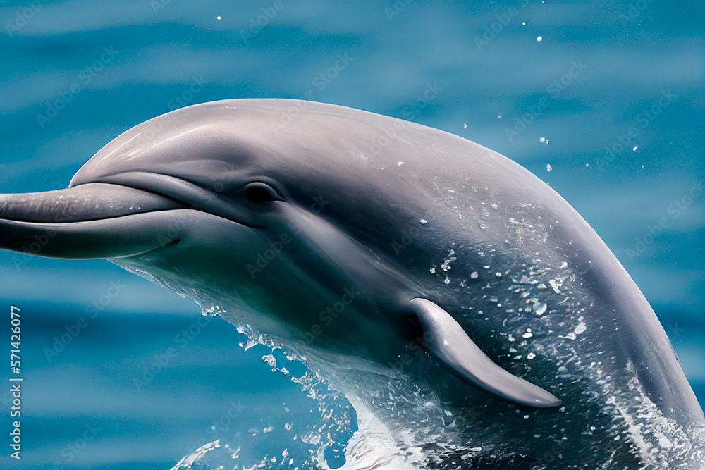 Fototapeta premium dolphin jumps over ocean waves, generative AI