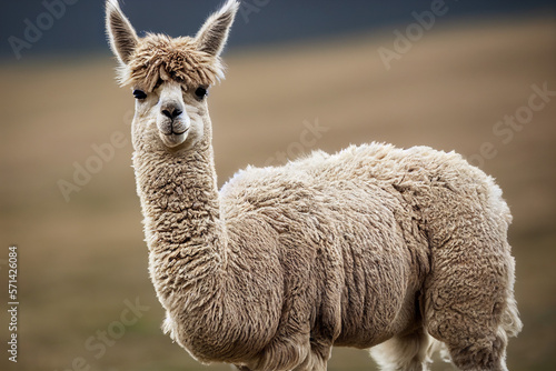 alpaca stands on a green meadow among green nature  generative AI