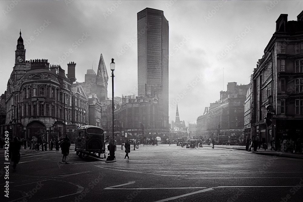 old photograph of London from 1940, UK, Europe, generative AI
