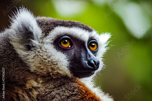 portrait of a lemur against the background of green nature in the jungle  generative AI