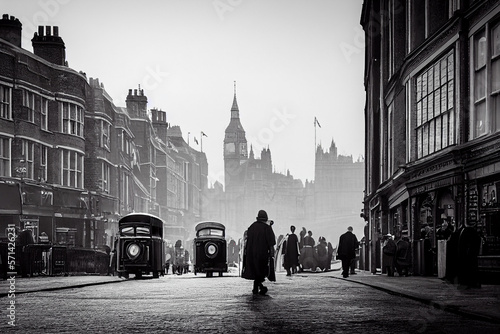 old photograph of London from 1940, UK, Europe, generative AI 