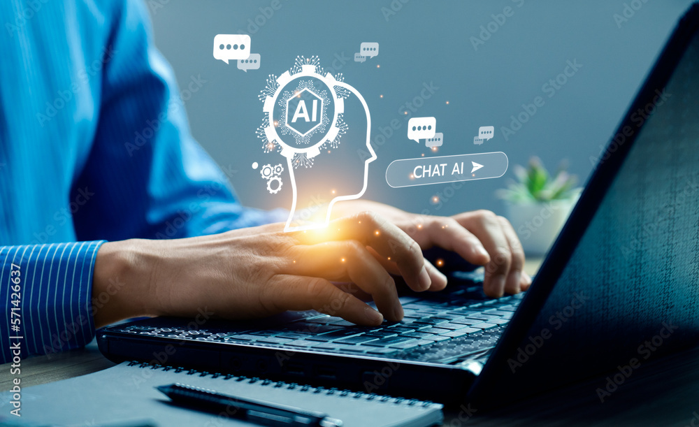 business people using artificial intelligence AI, search for information using an artificial intelligence chatbot. smart technology by inputting. future technology information
