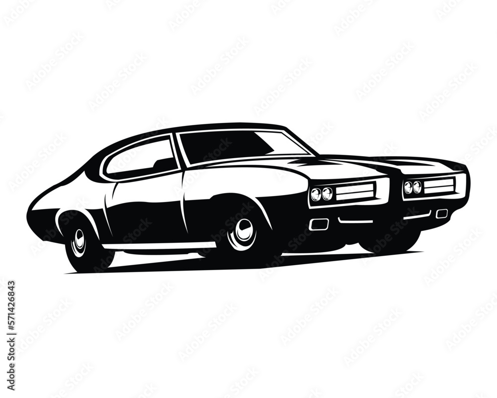 Pontiac gto judge car logo. premium car design vector. isolated white background with sunset view. Best for badge, emblem, icon, sticker design. car industry.